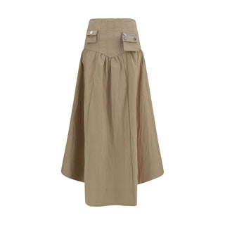 Falda midi beige de algodón