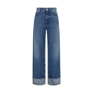 Blue Cotton Straight-Leg Jeans