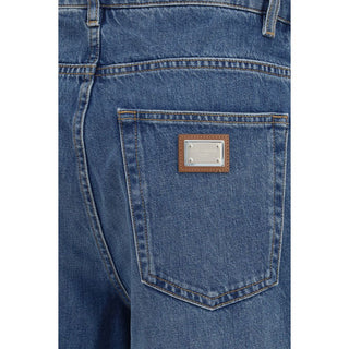 Blue Cotton Straight-Leg Jeans