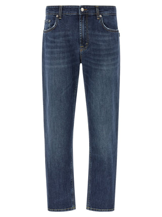 Blue Cotton Cropped Jeans