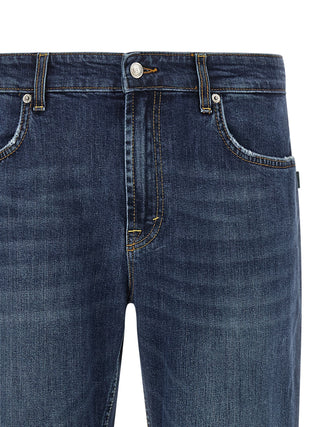 Blue Cotton Cropped Jeans