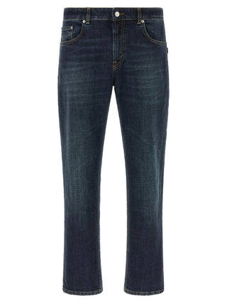Blue Cotton Cropped Jeans