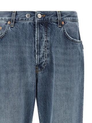 Blue Cotton Tapered Jeans