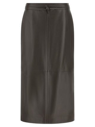 Brown Lamb Leather Midi Skirt