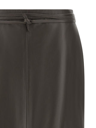 Brown Lamb Leather Midi Skirt