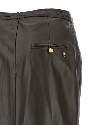 Brown Lamb Leather Midi Skirt