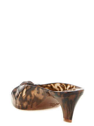 Brown Polyurethane Mid Heel Pumps