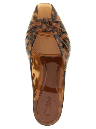 Brown Polyurethane Mid Heel Pumps