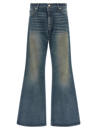Blue Cotton Flared Jeans