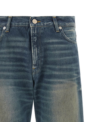Blue Cotton Flared Jeans