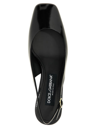 Black Calfskin Mid Heel Pumps
