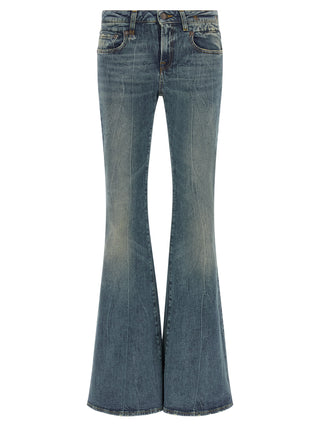 Blue Cotton Flared Jeans