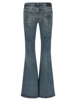 Blue Cotton Flared Jeans
