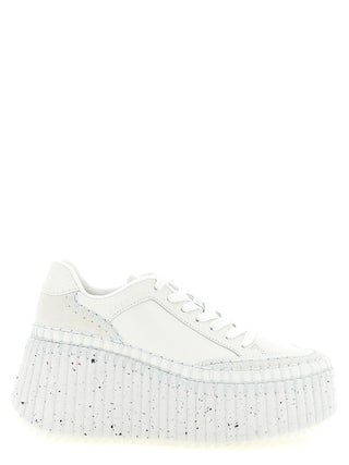 White Polyester Wedge Sandals