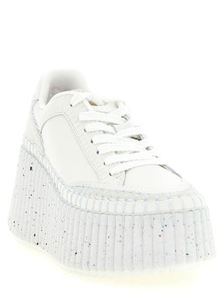 White Polyester Wedge Sandals
