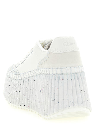 White Polyester Wedge Sandals
