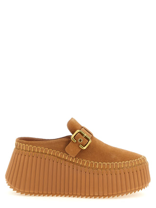 Beige Calfskin Wedge Sandals