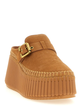 Beige Calfskin Wedge Sandals