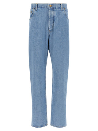 Blue Cotton Straight-Leg Jeans