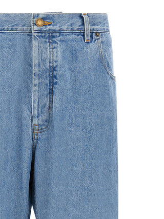Blue Cotton Straight-Leg Jeans