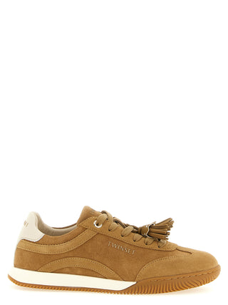 Beige Leather Low Top Sneakers