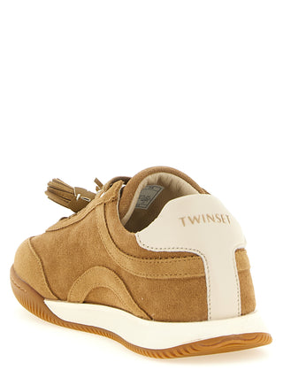 Beige Leather Low Top Sneakers