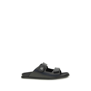 Black Calf Leather Bos Taurus Flat Sandals