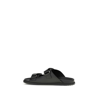 Black Calf Leather Bos Taurus Flat Sandals