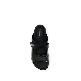 Black Calf Leather Bos Taurus Flat Sandals