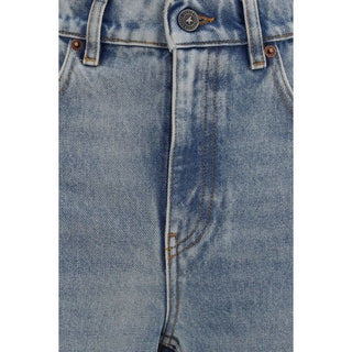 Blue Cotton Straight-Leg Jeans