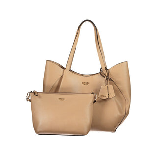 Beige Polyurethane Women's Bag with Shoulder Handles