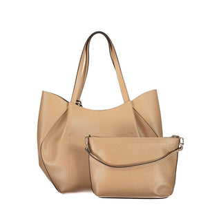 Bolso de poliuretano beige para mujer con asas para el hombro