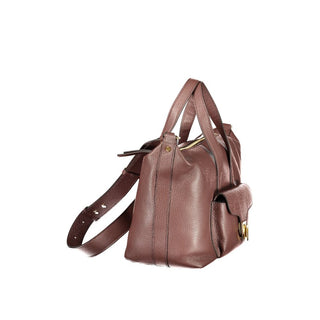 Bolso de mujer marrón de cuero con asas y correa para el hombro