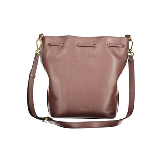 Brown Leather Women's Bag with Drawstring Twist Closure and Pocket