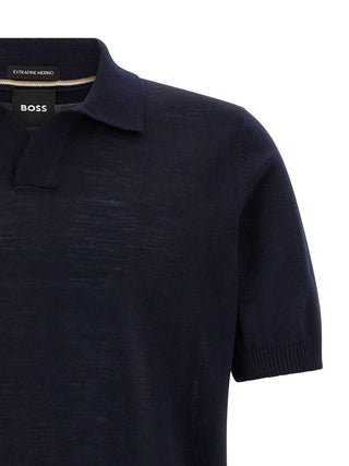 Blue Virgin Wool Polo Shirt