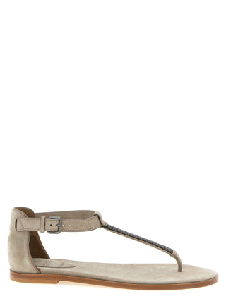 Beige Calfskin Flat Sandals