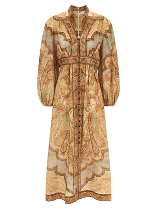 Brown Linen Midi Dress