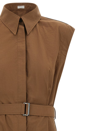 Brown Cotton Midi Dress