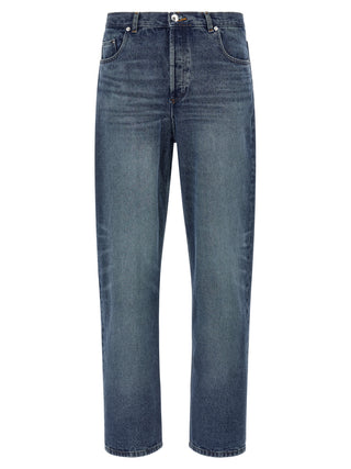 Blue Cotton Straight-Leg Jeans