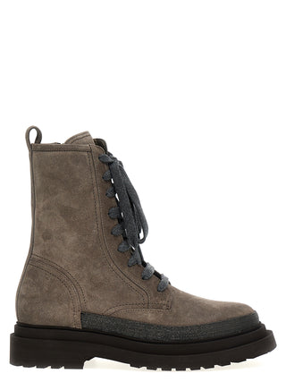 Gray Leather Ankle Boots
