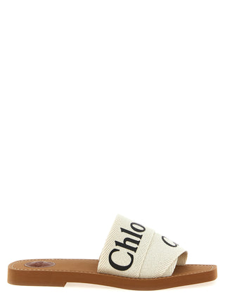 White Linen Flat Sandals