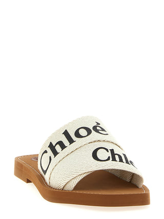 White Linen Flat Sandals
