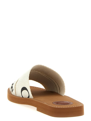White Linen Flat Sandals