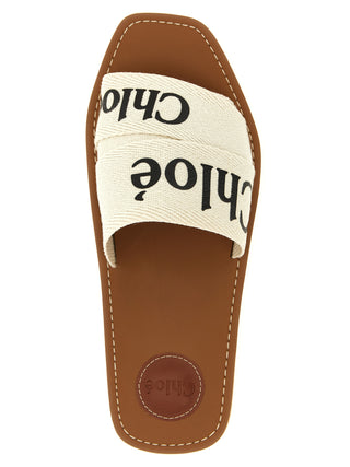 White Linen Flat Sandals