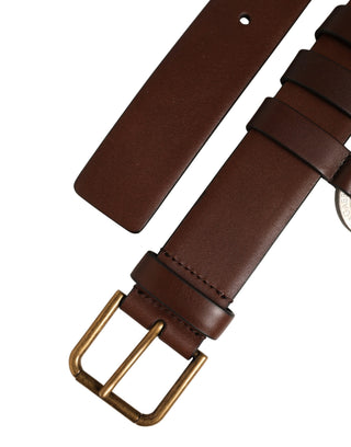 Men Brown Leather Gold Buckle Carabine Belt