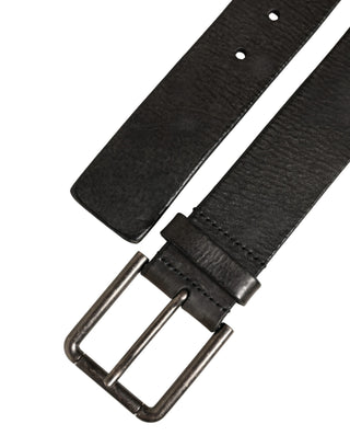 Black Leather Brushed Metal Buckle Men Belt