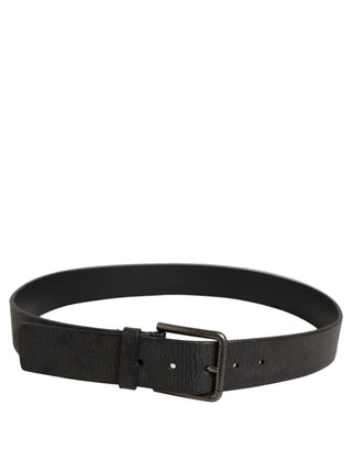 Black Leather Brushed Metal Buckle Men Belt