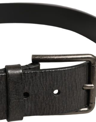 Black Leather Brushed Metal Buckle Men Belt