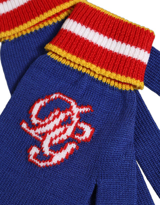 Blue Striped Wool DG Logo Embroidered Gloves