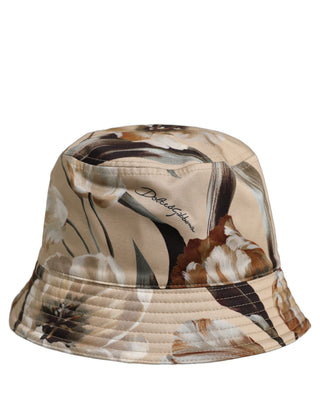 Men Beige Floral Wide Brim Bucket Capello Hat
